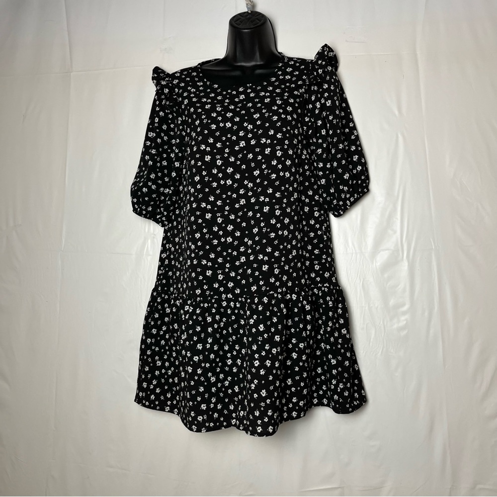 DIBIDED H&M women 3/4 sleeve black white‎ floral mini dress size XSmall - Picture 2 of 15